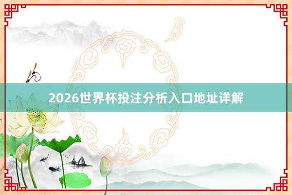 2026世界杯投注分析入口地址详解
