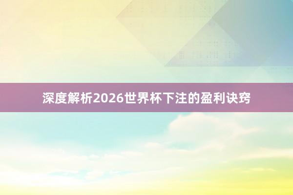 深度解析2026世界杯下注的盈利诀窍
